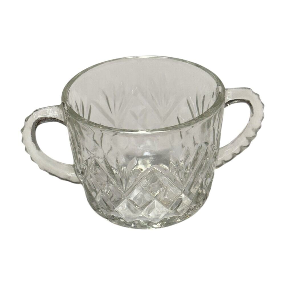 Vintage Anchor Hocking Pressed Clear Glass Pineapple Sugar Bowl Double Handle - Picture 3 of 5